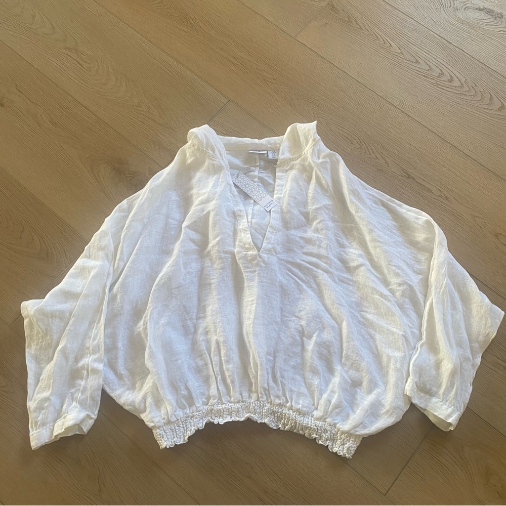 Antibes Blanc White Linen Beach Cover Up Top with Hood